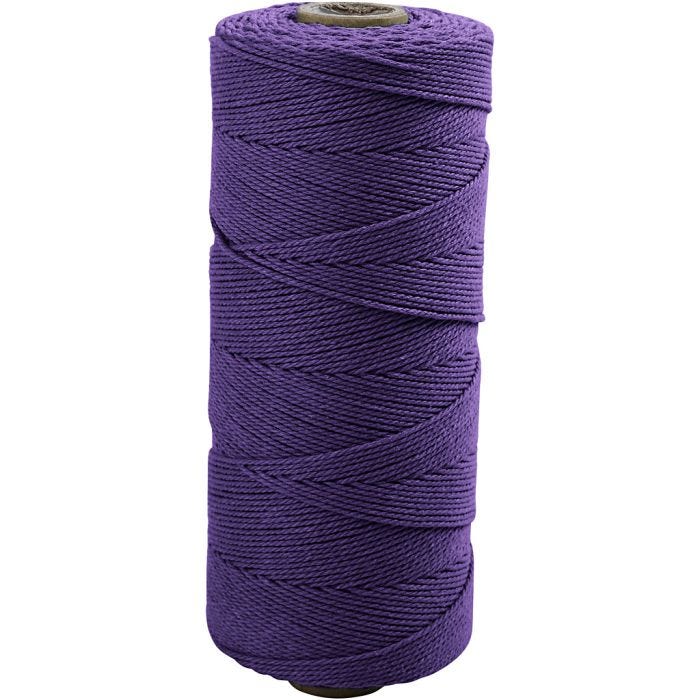 Makramésnöre, L: 315 M, tjocklek 1 mm, Tunn kvalitet 12/12, violet, 220 g/ 1 nystan