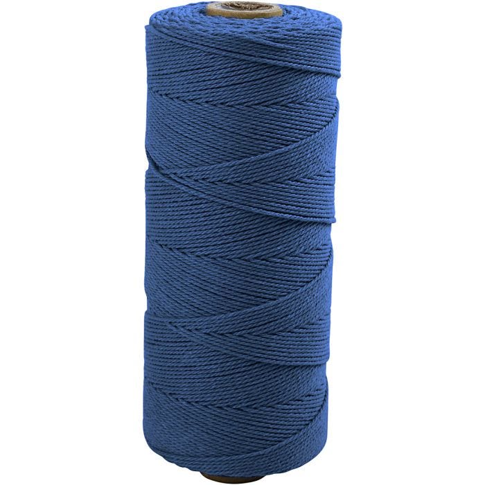Makramésnöre, L: 315 M, tjocklek 1 mm, Tunn kvalitet 12/12, blå, 220 g/ 1 nystan