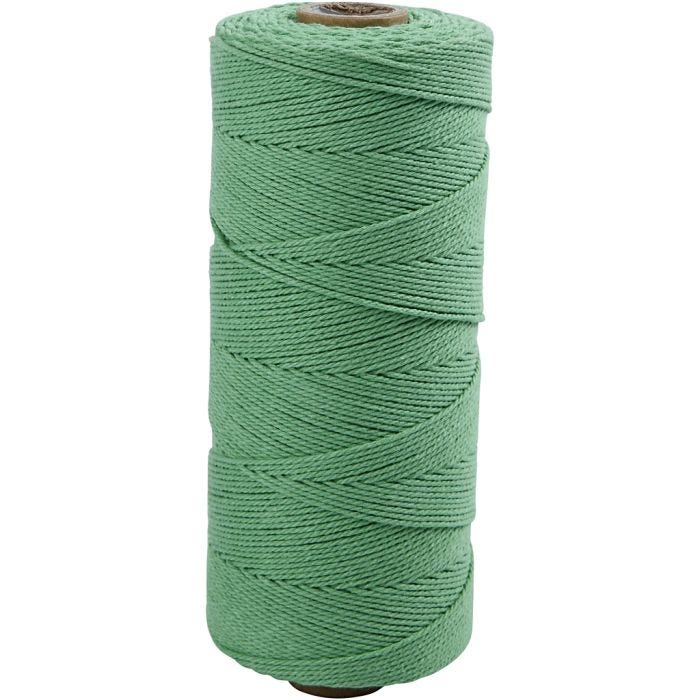 Makramésnöre, L: 315 M, tjocklek 1 mm, Tunn kvalitet 12/12, ljusgrön, 220 g/ 1 nystan