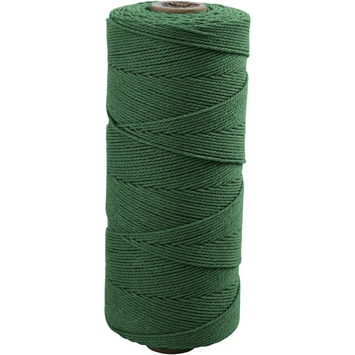 Makramésnöre, L: 315 M, tjocklek 1 mm, Tunn kvalitet 12/12, grön, 220 g/ 1 nystan