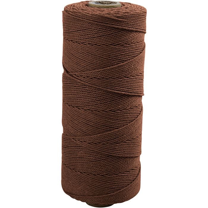 Makramésnöre, L: 315 M, tjocklek 1 mm, Tunn kvalitet 12/12, brun, 220 g/ 1 nystan