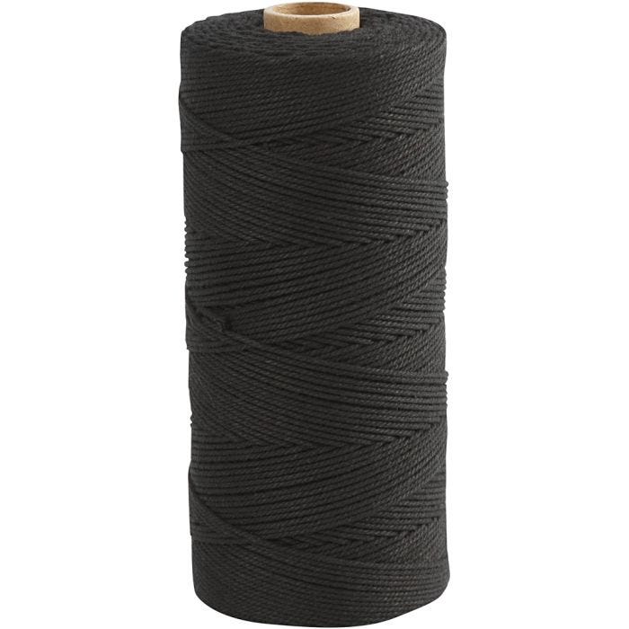 Makramésnöre, L: 315 M, tjocklek 1 mm, Tunn kvalitet 12/12, svart, 220 g/ 1 nystan