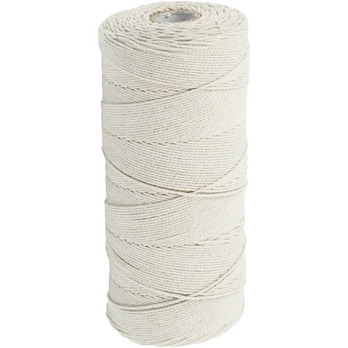 Makramésnöre, L: 315 M, tjocklek 1 mm, Tunn kvalitet 12/12, ljusnatur, 220 g/ 1 nystan