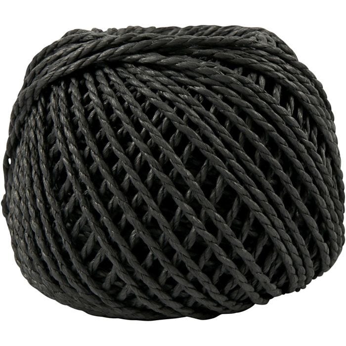 Paperyarn, tjocklek 2,5-3 mm, svart, 150 g, 40 m/ 1 nystan