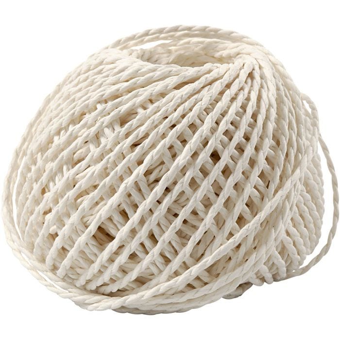 Paperyarn, tjocklek 2,5-3 mm, vit, 40m/ 1 nystan, 150 g