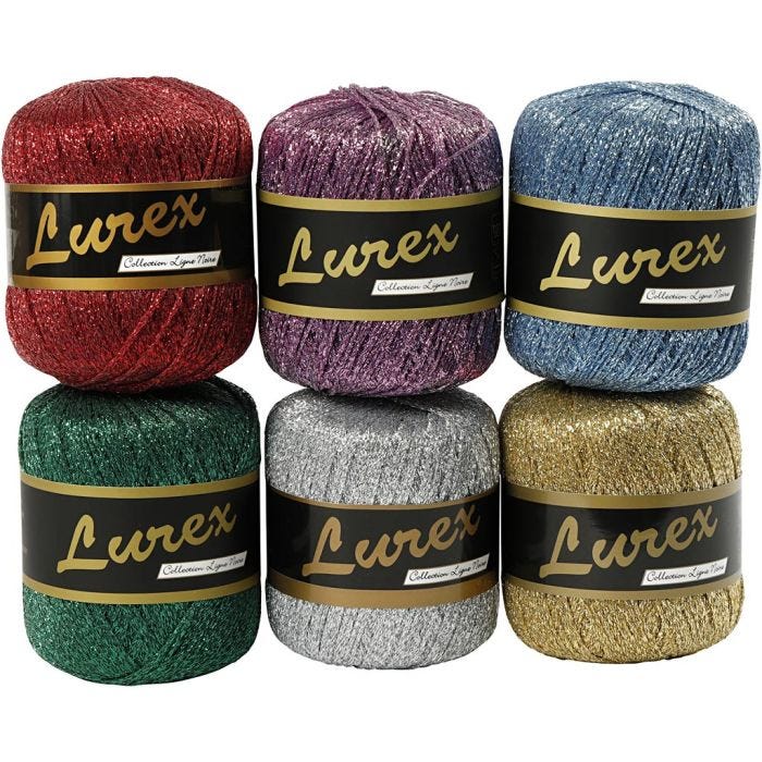 Lurex Garn, L: 160 M, mixade färger, 6x25 g/ 1 förp.