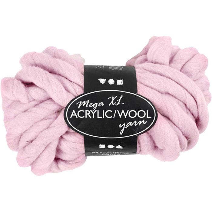 XL Akrylgarn med Ull, L: 15 M, stl. mega, rosa, 300 g/ 1 nystan