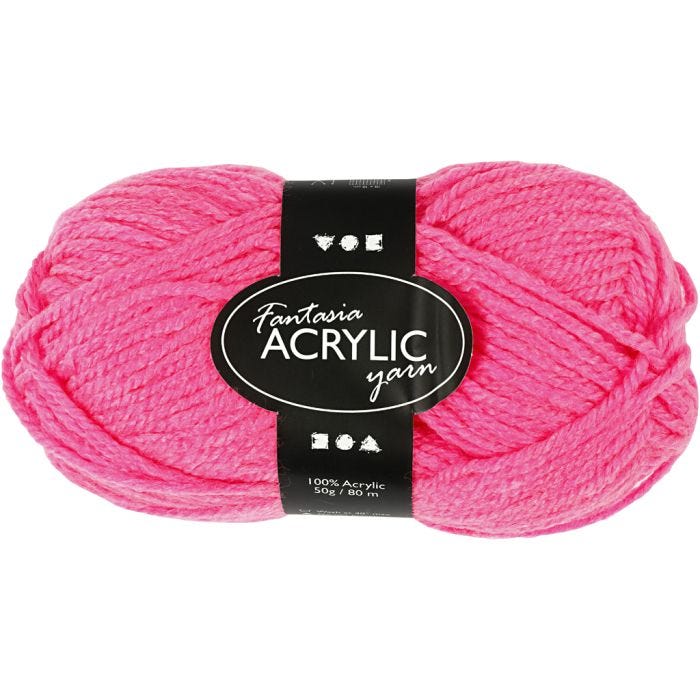 Fantasia Akrylgarn, L: 80 M, neonrosa, 50 g/ 1 nystan