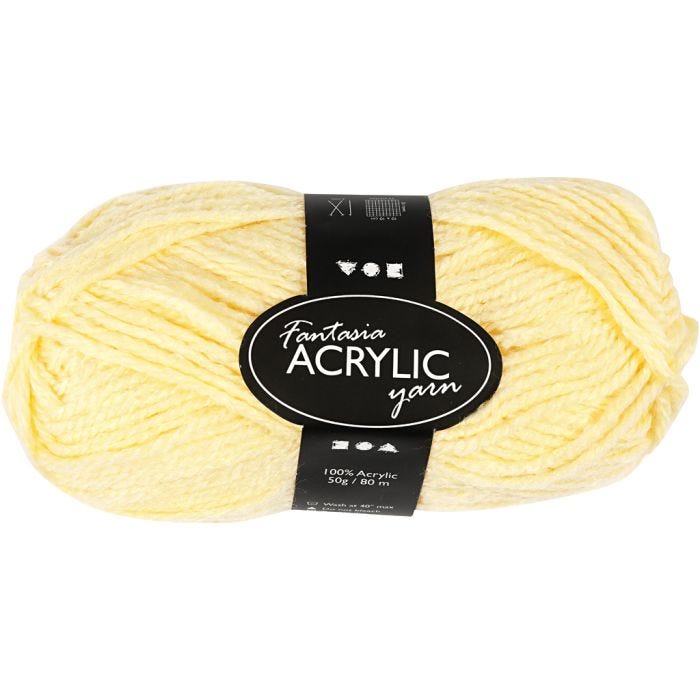 Fantasia Akrylgarn, L: 80 M, ljusgul, 50 g/ 1 nystan