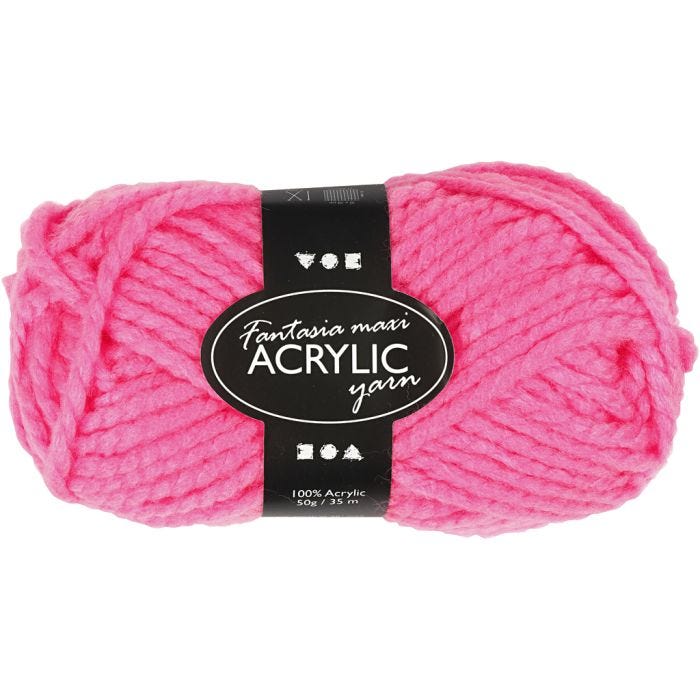 Fantasia Akrylgarn, L: 35 M, Maxi, neonrosa, 50 g/ 1 nystan