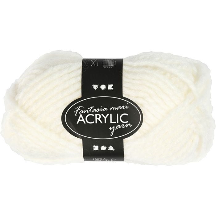 Fantasia Akrylgarn, L: 35 M, Maxi, råvit, 50 g/ 1 nystan