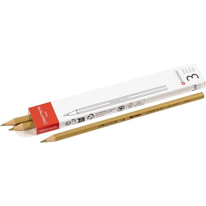 CARAN D’ACHE Färgblyertspennor, guld, 3 st./ 1 förp.