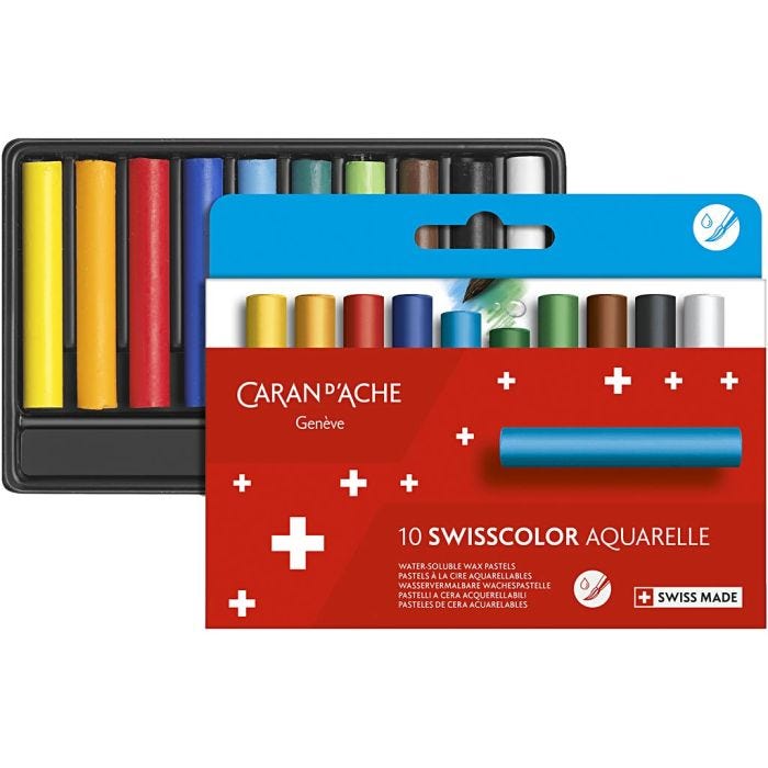 CARAN D’ACHE Neocolor II akvarellkritor, Junior, L: 5 cm, tjocklek 8,5 mm, mixade färger, 10 st./ 1 förp.
