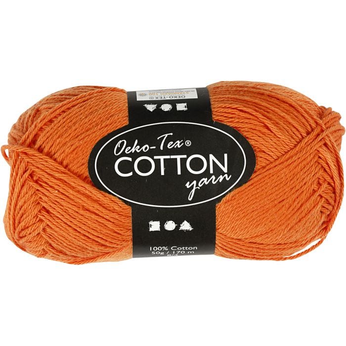 Bomullsgarn, nr. 8/4, L: 170 M, orange, 50 g/ 1 nystan