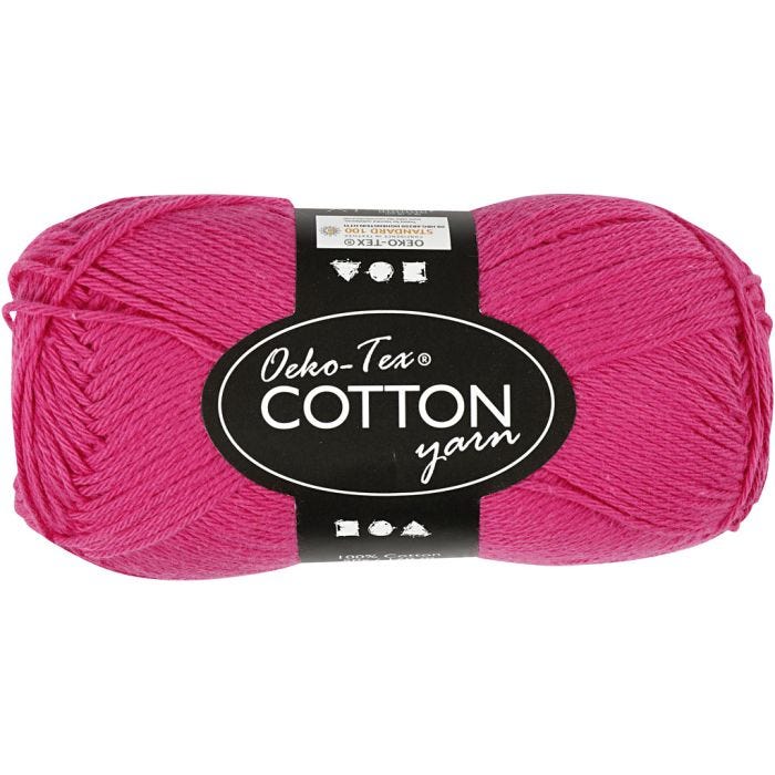 Bomullsgarn, L: 170 m, rosa, 50g/ 1 nystan