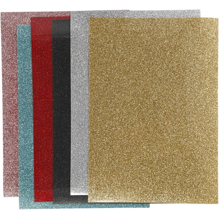 Stryktyg, ark 148x210 mm, glitter, mixade färger, 6 ark/ 1 förp.