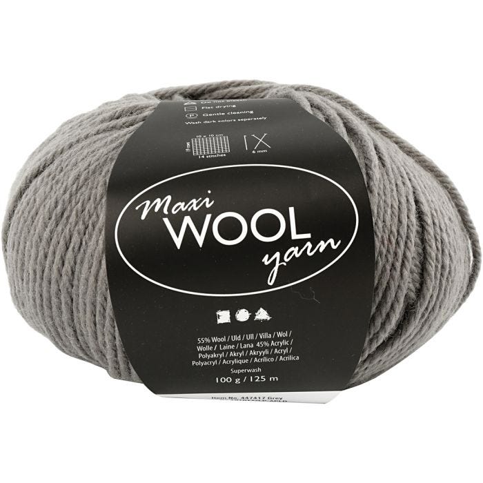 Ullgarn, L: 125 M, grå, 100 g/ 1 nystan