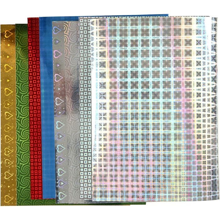 Holografipapper, A4, ark 210x297 mm, 120 g, 8 mix. ark/ 1 förp.