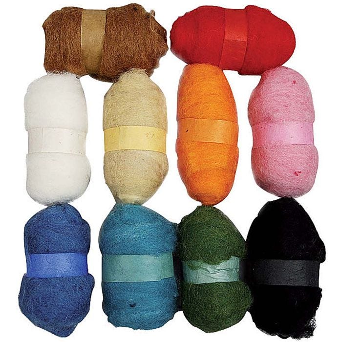 Kardad Ull, mixade färger, 10x25 g/ 1 förp.