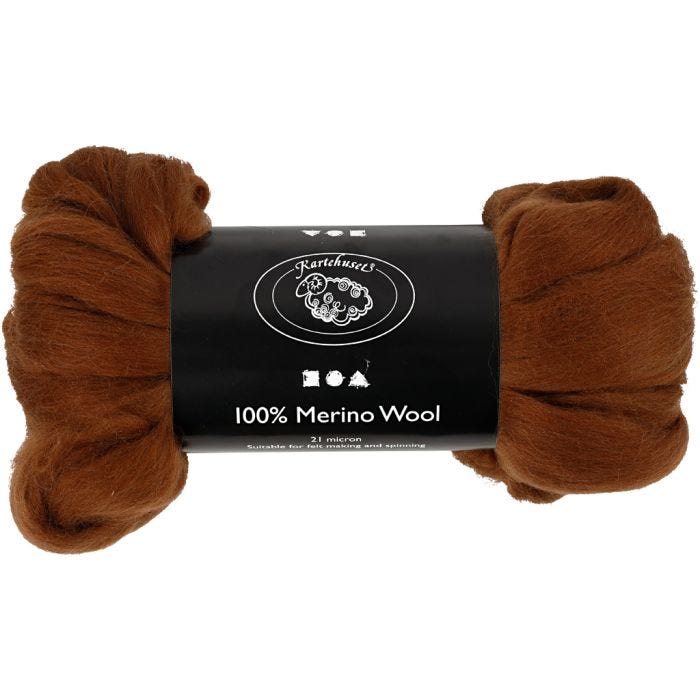 Merinoull, tjocklek 21 my, brun, 100 g/ 1 förp.
