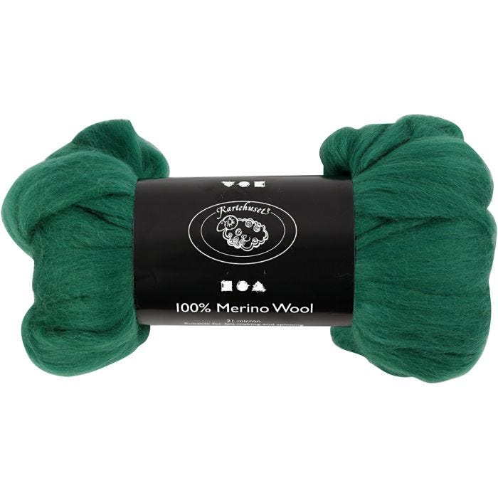 Merinoull, tjocklek 21 my, grön, 100 g/ 1 förp.