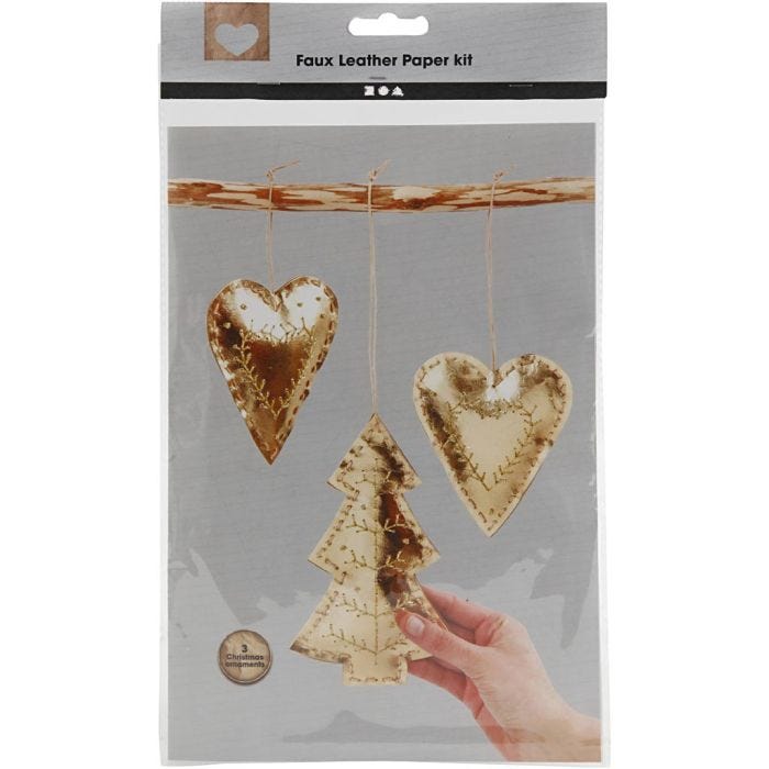 Juldekoration av läderpapper, tjocklek 0,55 mm, guld, 1 set