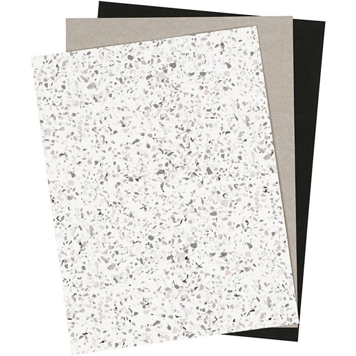 Läderpapper, ark 21x27,5+21x28,5+21x29,5 cm, tjocklek 0,55 mm, enfärgad,folie,tryck, 3 ark/ 1 förp.