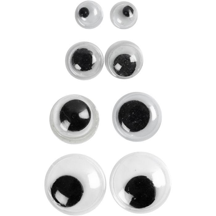 Rörliga Ögon, ej självhäftande, Dia. 4+6+8+10 mm, 40 mix./ 1 förp.