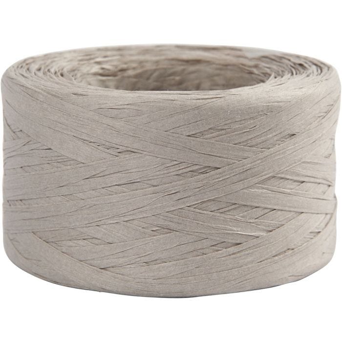 Raffia Pappersgarn, B: 7-8 mm, ljusgrå, 100 m/ 1 rl.