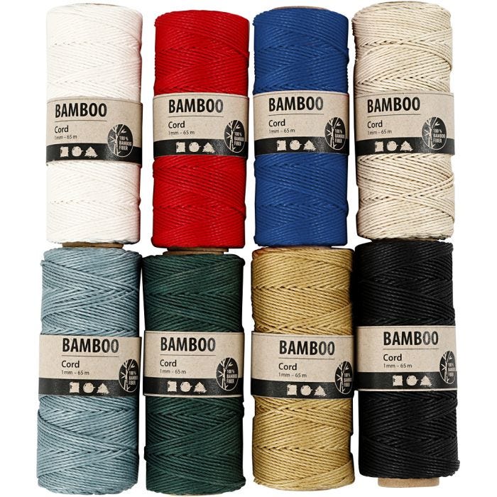 Bambusnöre, tjocklek 1 mm, mixade färger, 8x65 m/ 1 set
