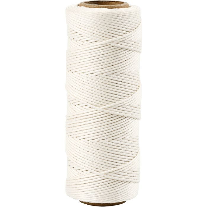 Bambusnöre, tjocklek 1 mm, vit, 65 m/ 1 rl.