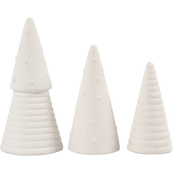 Julgranar, H: 10+12+15 cm, Dia. 5+6+7 cm, vit, 3 st./ 1 förp.