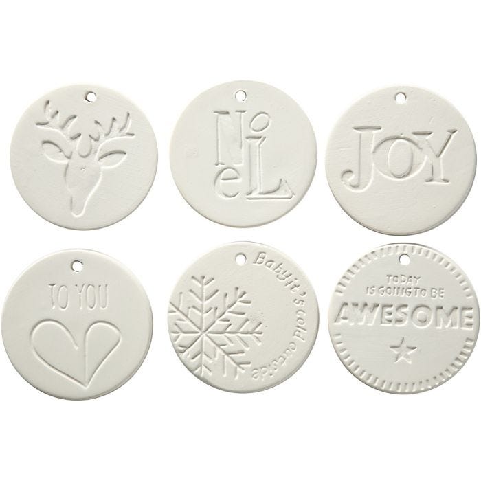 Dekorationer, stl. 7x7 cm, tjocklek 0,6 cm, vit, 6 st./ 1 förp.