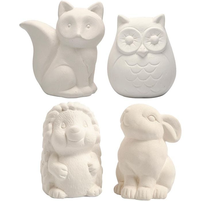 Spardjur, uggla, räv, igelkott, hare, H: 9-10 cm, vit, 4 st./ 1 förp.