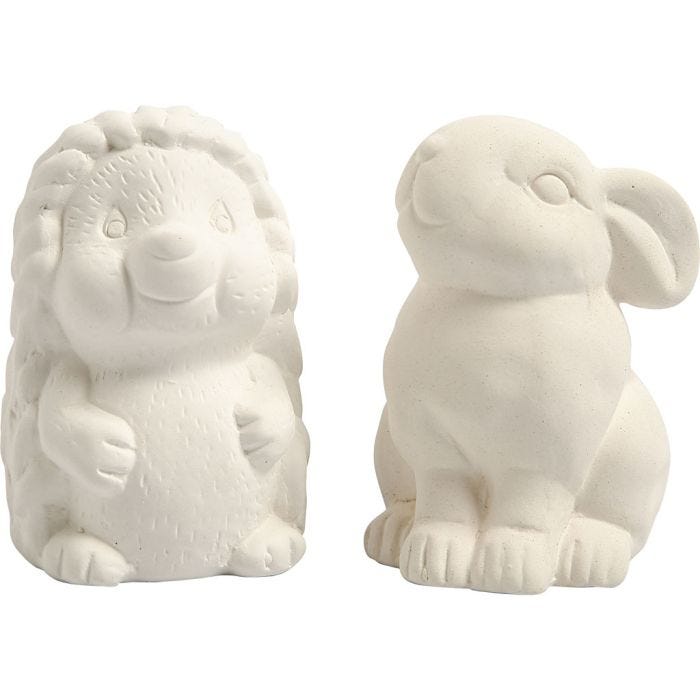 Spardjur, igelkott och hare, H: 10 cm, vit, 2st./ 1 förp.