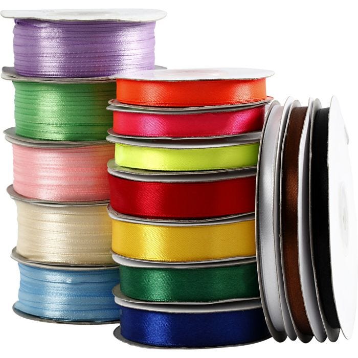 Satinband, B: 3-19 mm, mixade färger, 15 rl./ 1 förp.