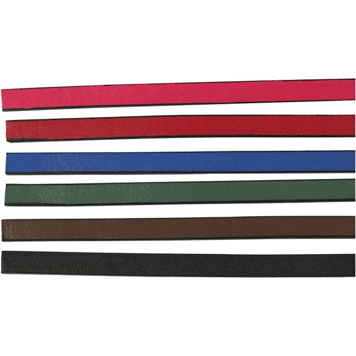 Imiterat Läderband, B: 10 mm, tjocklek 3 mm, mixade färger, 6x1m/ 1 förp.