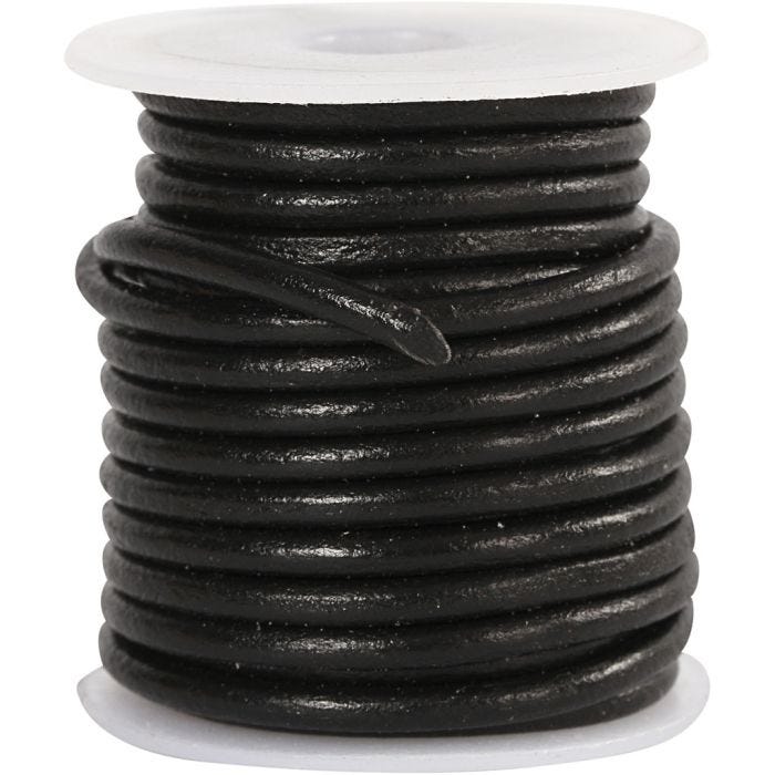 Lädersnöre, tjocklek 3 mm, svart