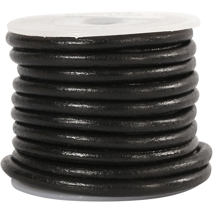Lädersnöre, tjocklek 4 mm, svart