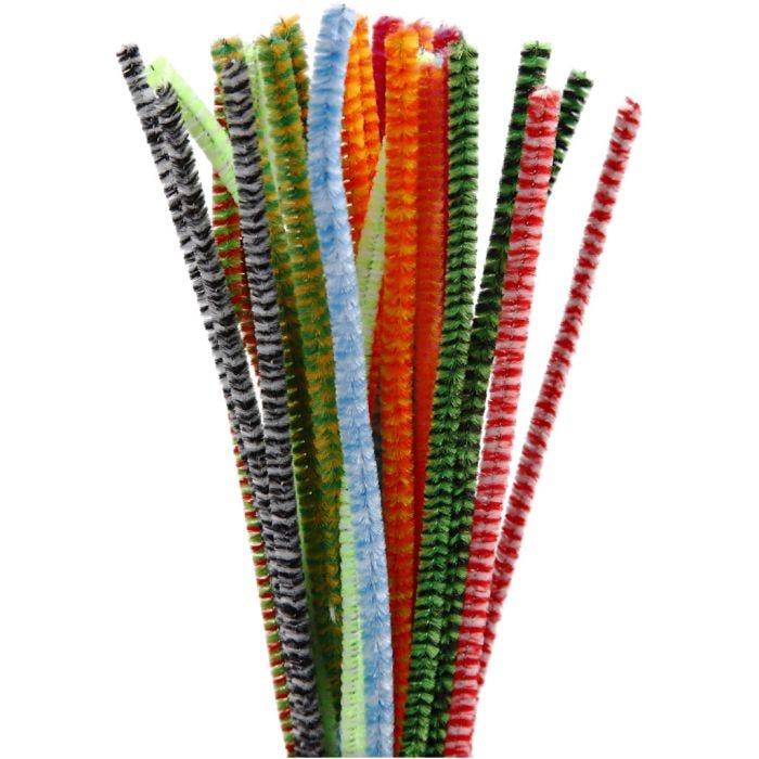 Piprensare, randiga, L: 30 cm, tjocklek 6 mm, mixade färger, 30 mix./ 1 förp.