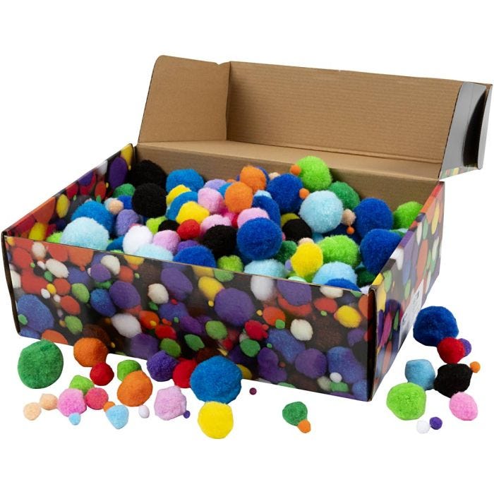 Pompoms, Dia. 5-40 mm, mixade färger, 200g/ 1 förp.