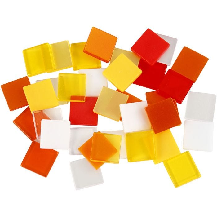 Minimosaik, stl. 10x10 mm, tjocklek 2 mm, röd/orange harmoni, 25 g/ 1 förp.