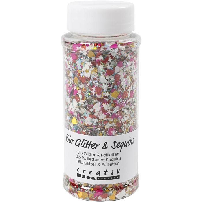 Biologiskt nedbrytbart glimmer och biologiskt nedbrytbara paljetter, mixade färger, 140 ml/ 1 burk