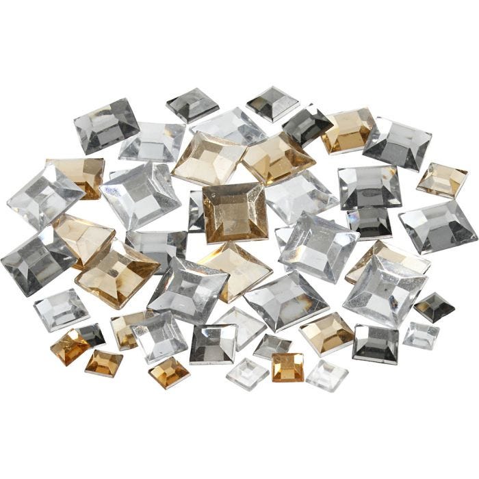 Rhinestones, Fyrkantiga, stl. 6+9+12 mm, gyllen olja, 360 st./ 1 förp.