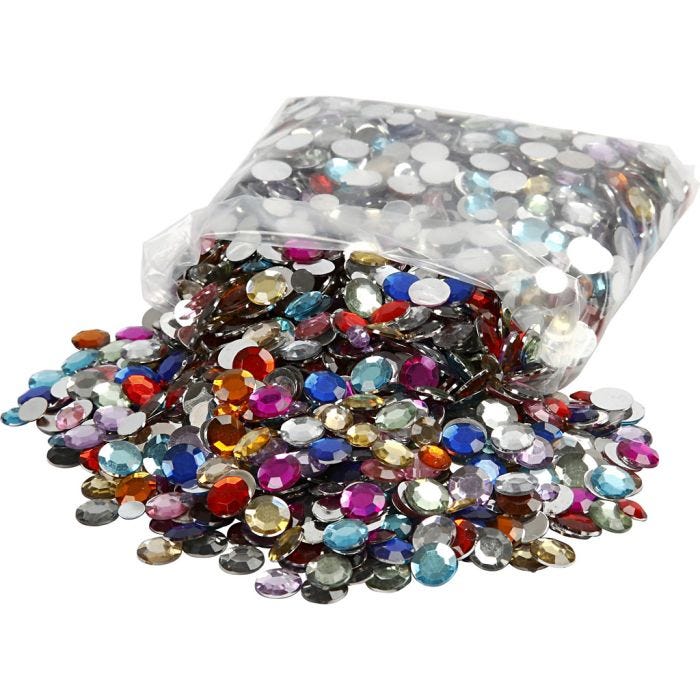 Rhinestones, Runda, Dia. 6+9+12 mm, mixade färger, 3600 st./ 1 förp.