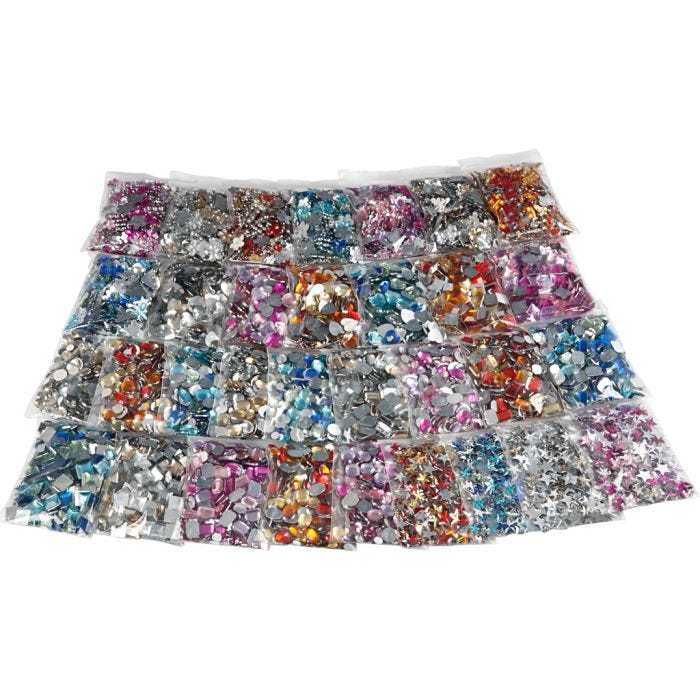 Rhinestones, Dia. 6-16 mm, mixade färger, 32 förp./ 1 förp.