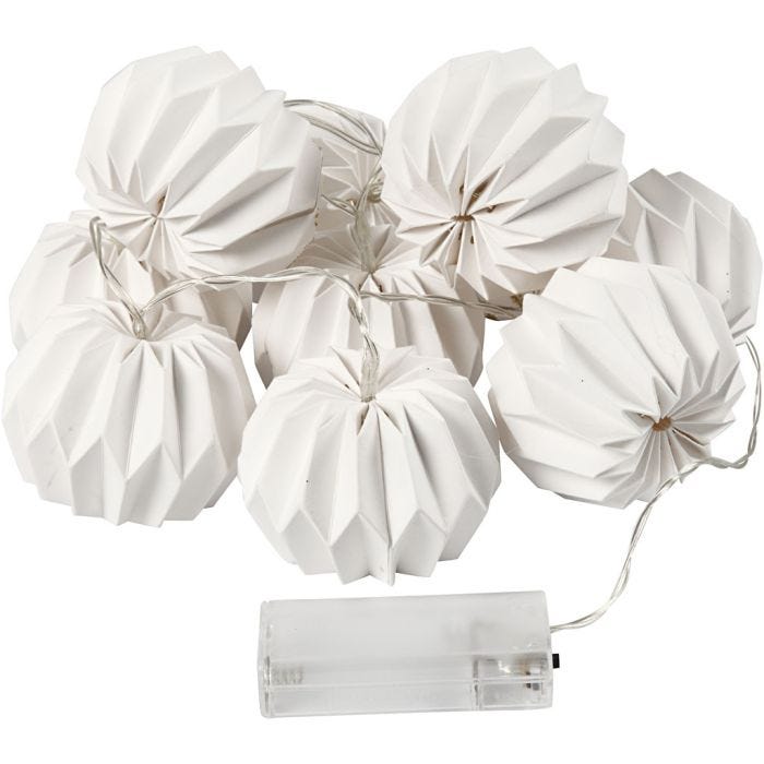 LED ljusslinga med lampskärmar, rund, H: 55 mm, L: 100 cm, Dia. 75 mm, vit, 1 st.