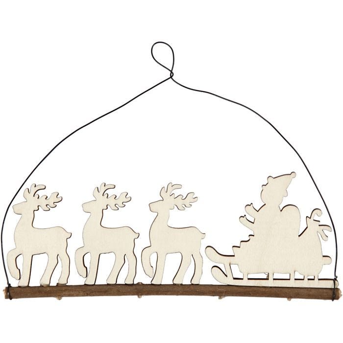 Juldekoration, Renar med kälke, H: 8 cm, D: 0,5 cm, B: 22 cm, 1 st.
