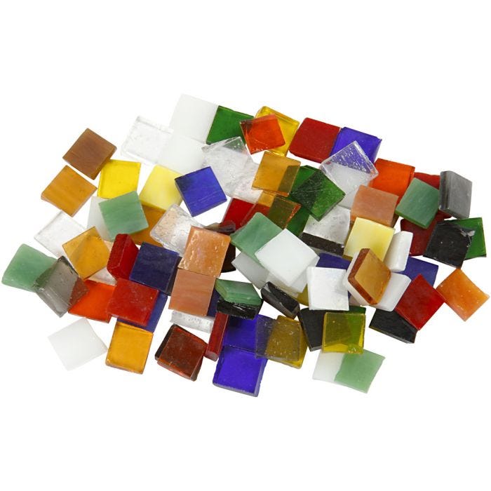 Glasmosaik, stl. 10x10 mm, tjocklek 3 mm, 454 g/ 1 förp.