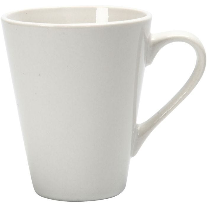 Muggar, H: 10 cm, Dia. 5-8 cm, 250 ml, vit, 1 st.